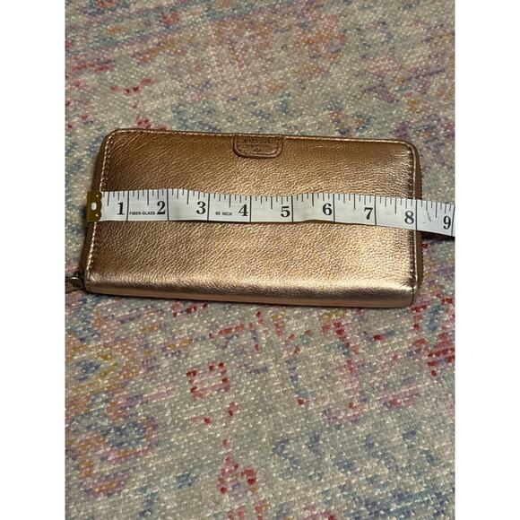FOSSIL Soft Metallic Rose Gold Leather Zip Long Wallet Cardholder - Picture 10 of 11